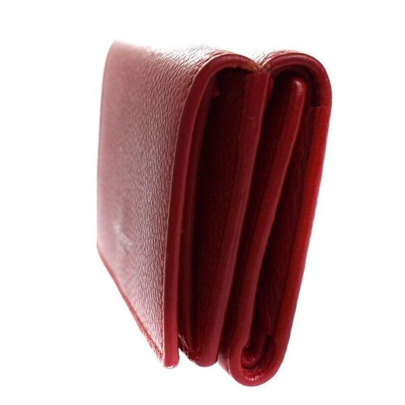 SAINT LAURENT Logo Mini Trifold Wallet Purse Leather Red Italy - Picture 2 of 10